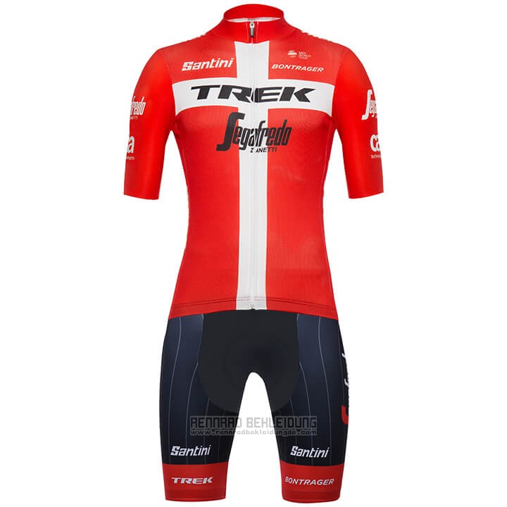 2018 Fahrradbekleidung Trek Segafredo Champion Danemark Trikot Kurzarm und Tragerhose